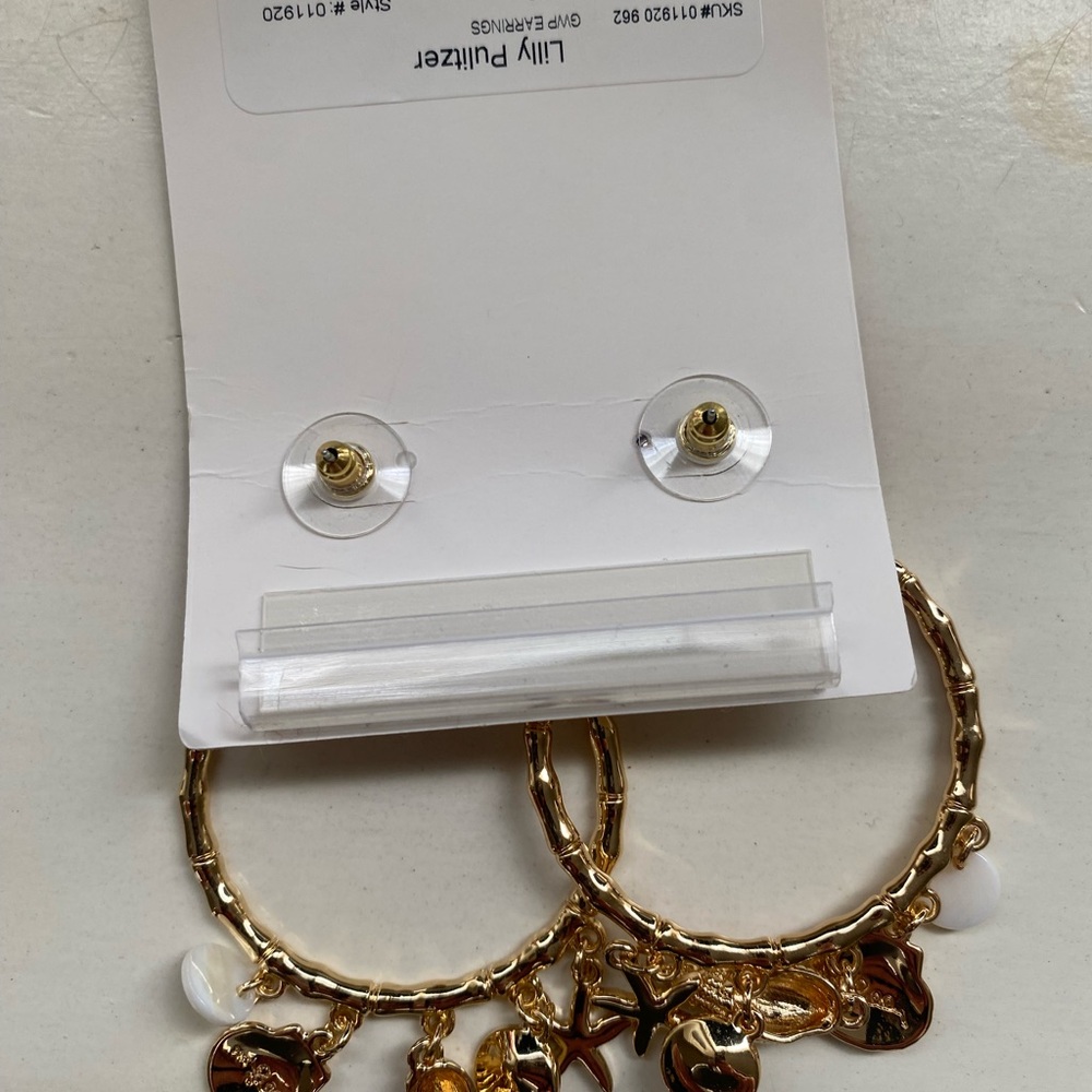 Lilly Pulitzer Gold Hoop Earrings with Sea Charms - Picture 2 of 2